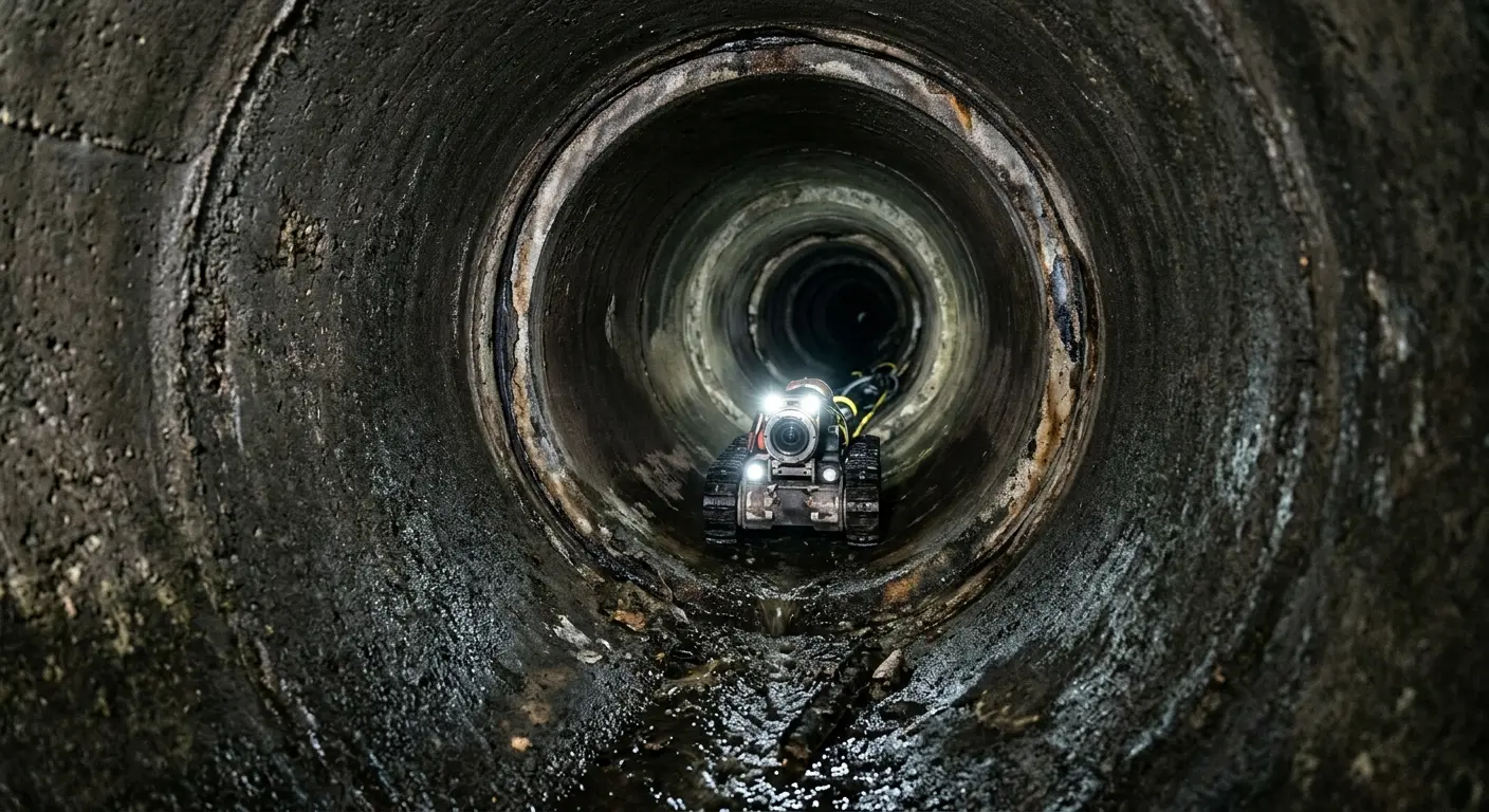 Robotic sewer camera inspecting pipe interior for Sewer Line Cleaning in Yuba City
